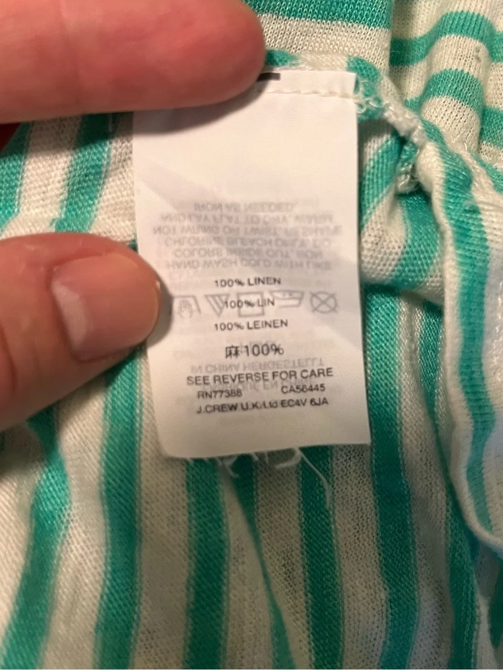 Jcrew 100% Linen Striped Short-Sleeve Crewneck Top - Mint/White